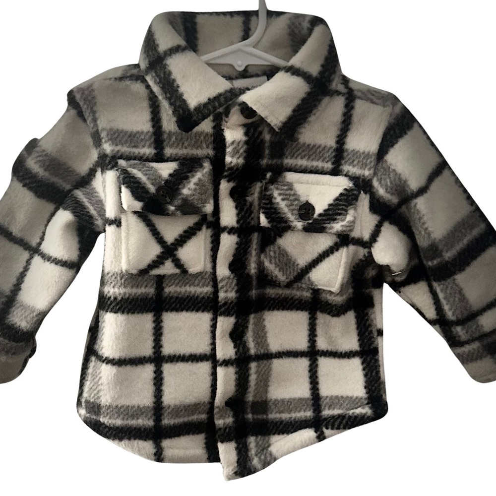 Okie Dokie Toddler Plaid Fleece Shacket – Black/White – 18M